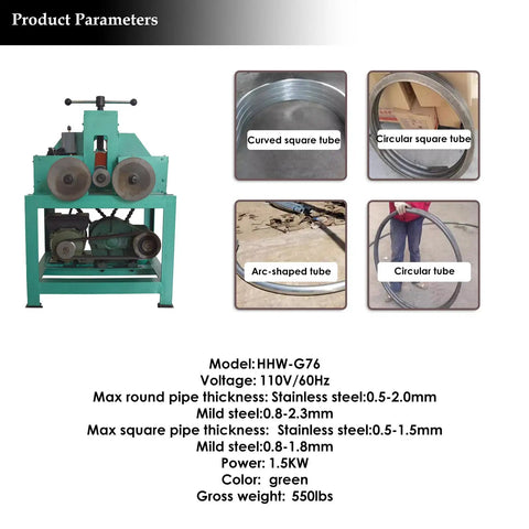 Heavy Duty 1.5Kw Electric Pipe Bender For Smooth Stainless Steel Round And Square Tube Bending With Cold Process No Heating Needed For Easy Decoration And Agricultural Projects Reliable Performance, showcasing product parameters.