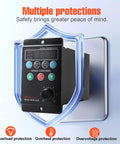 Front view of Single Phase To Three Phase VFD Inverter For Spindle Motors, 220V 0.75kW, highlighting multiple protections.