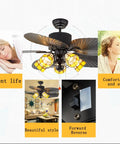 Top Shelf Retro European Ceiling Fan With Remote Control And Striking Stained Glass Shade On A Rock Solid Base Featuring Five Eco Friendly Blades And A Flip Style Reversible Motor To Keep The Good Vibes Rolling In Bedrooms Or Living Rooms At 52 Inches overhead view of the stylish ceiling fan with stained glass and five blades.