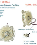 Evaporator Fan Motor For Refrigerator DA31 00342A OEM Replacement Plug And Play Ready No Fuss, dimensions shown