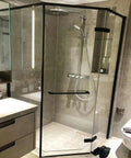 Badass Heavy Duty 304 Stainless Steel Glass Shower Hinges For Frameless Doors With 180 Degree Swing shown in modern bathroom