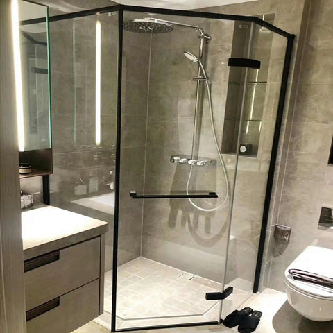 Badass Heavy Duty 304 Stainless Steel Glass Shower Hinges For Frameless Doors With 180 Degree Swing shown in modern bathroom
