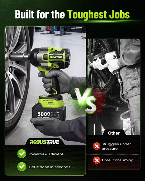 Beefy Cordless Impact Wrench 2000Nm Brushless High Torque One Half Inch Drive, 18V Power Tool in use on car wheel