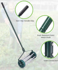 17 Inch Heavy Duty Rolling Lawn Aerator with sharp spikes and anti-slip handle for lawn care, yard garden manual aerator tool