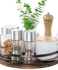 9 Inch Lazy Susan Turntable Organizer For Cabinet And Countertop Round Wood Spinning Shelf with spices and jars displayed