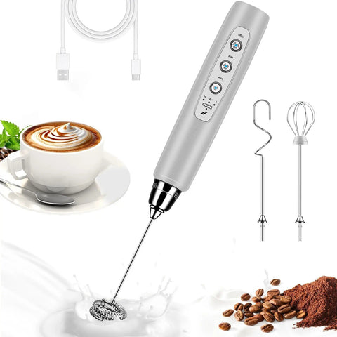 Handheld Milk Frother For Coffee And More Electric Whisk With 3 Speed Adjustable Settings And Stainless Steel Whisks Rechargeable Foam Maker For Lattes Cappuccinos Matcha And Hot Chocolate Barista Level Foam At Home Easy Portable Drink Mixer with accessories