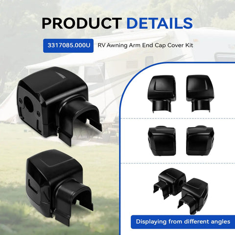 RV Awning Arm End Cap Cover Kit For 9200 Series Awnings Replacement ABS End Caps Black, multiple angles, weather resistant