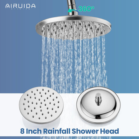 Exposed Shower System With 8 Inch Rainfall Head And Handheld Spray Single Handle Wall Mount Faucet Set Dope Chrome Finish