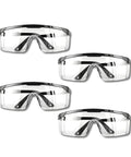 Four Pack Safety Glasses Set With Clear Anti Fog Lenses For Men And Women, Adjustable Wide Vision Eye Protection Goggles displayed