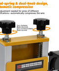 Pro Level Automatic Copper Wire Stripping Machine Boasting A Beefy 60W Motor And Six Alloy Dies For Smoothly Peeling Cables with dual knobs for automatic compression.