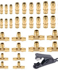 Brass DOT Air Line Fittings Kit 35 Piece Set for Air Brake System, includes straight and tee unions, for semi rigs and trailers.