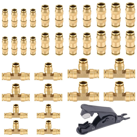 Brass DOT Air Line Fittings Kit 35 Piece Set for Air Brake System, includes straight and tee unions, for semi rigs and trailers.
