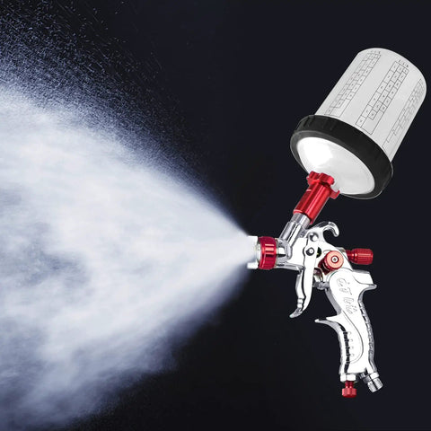 Pro Grade Mini HVLP Sprayer Kit With 1.0mm Nozzle spraying mist with disposable cup, auto body and furniture painting tool