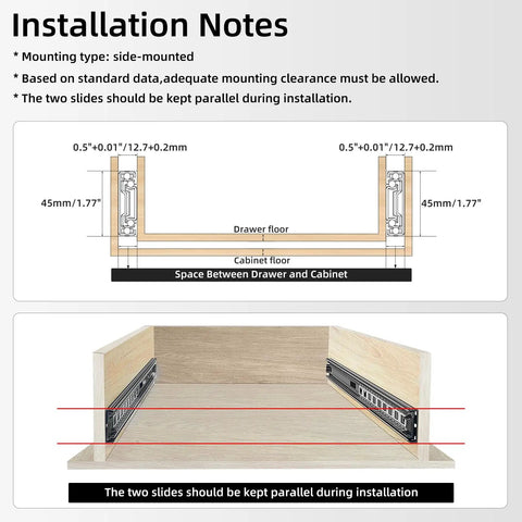 Installation guide for Super Smooth Full Extension Drawer Slides Pair Solid Side Mount Ball Bearing Glides 12 Inch.