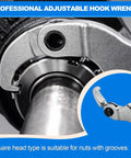 Heavy Duty Adjustable C Spanner Wrench Set In Chrome Vanadium for tightening side slot nuts on bearings, close-up view