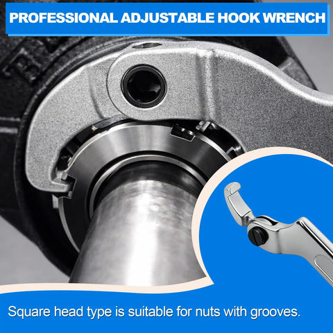 Heavy Duty Adjustable C Spanner Wrench Set In Chrome Vanadium for tightening side slot nuts on bearings, close-up view