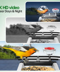 Solar Powered Bird Feeder Camera With 2K HD Live View Auto Capture And AI Species ID For 10,000 Plus Birds showing a bird feeding