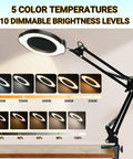 15X Magnifying Glass Desk Lamp With Clamp Real Glass Lens Dust Cover 84 LEDs 5 Color Modes 10 Brightness Levels Flexible Arm