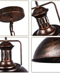 YSGUYILT Vintage Industrial Pendant Lights E26 Retro Metal Hanging Lights, details of rust color metal shade and ceiling mount.