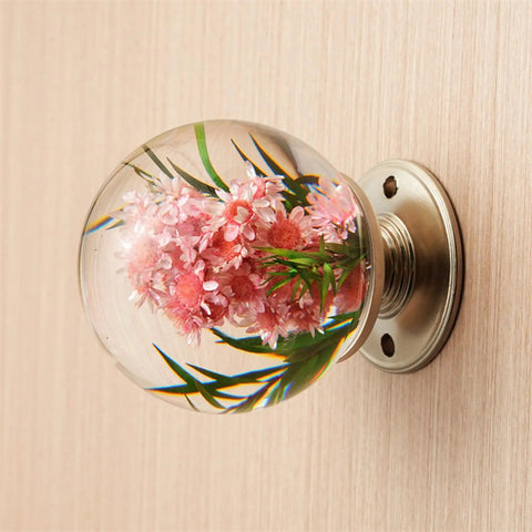 Swanky Resin Crystal Ball Cabinet Knobs Rad Furniture Pulls Durable Metal Wardrobe Handles Smooth Swap Modern Vintage Decor Dope Hardware For Drawers Snazzy Home Refresh Fade Proof with pink flowers inside