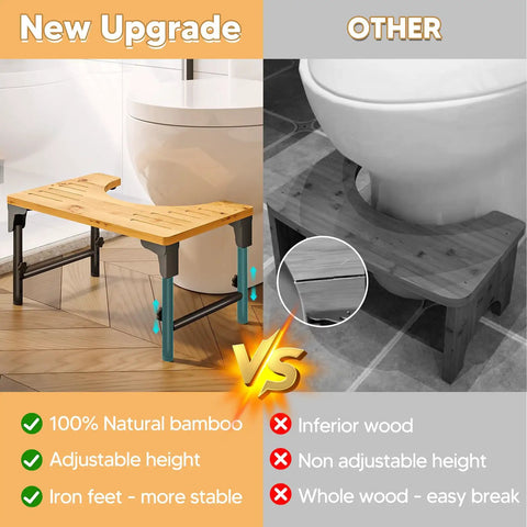 Foldable Adjustable Toilet Stool With Non Slip Layer 7 8 9 Inch Heights Squat Position For Easier Pooping Doctor Recommended Gut Health Boost For Adults Kids Pregnant Women And Seniors, bamboo stool vs wood stool comparison.