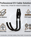 Heavy Duty EV Charger Wall Mount Cuts The Clutter And Secures Charging Cables For Totally Hassle Free Indoor Or Garage Storage Setup Iron J Hook Holder with PVC coating.
