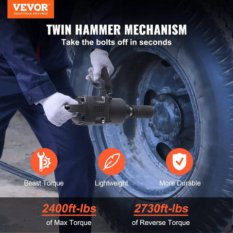 1 Inch Air Impact Wrench With Up To 2730 Ft-Lbs Breakaway Torque Beastly Lightweight Pneumatic Impact Gun With Two Handles in use on truck wheel