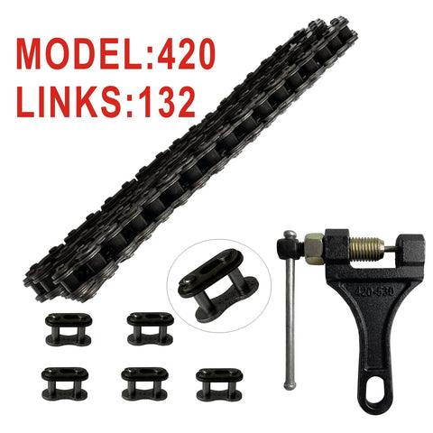Amazon LKSM 420 motorcycle roller chain, 132 links, with chain breaker tool and 6 master links.