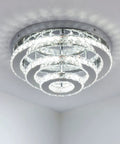 3 Tier Crystal Chandelier LED Flush Mount Ceiling Light 13.8 Inch Round Fixture for Bedroom Dining Living Room Cool White 6000K 42W K9 Crystal