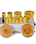 Get Your Renovation Done Right With This Badass 14 Pc Diamond Tile Hole Saw Kit Including Sizes From 6 Mm To 100 Mm Plus Chamfer Bits And Heavy Duty Diamond Blade For Smooth Drilling In Marble Ceramic And Porcelain Tile No Sweat Guaranteed. Image shows 14-piece yellow diamond drill set for ceramics with various sizes and chamfer bits.