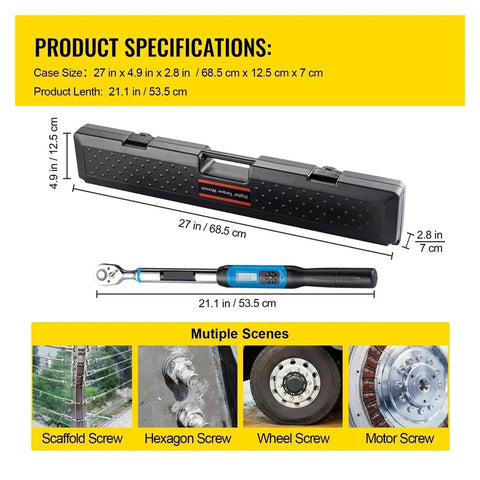 KWUHNJF Digital Torque Wrench Kit 1/2in Drive With Buzzer Indicator Dual Direction Ratchet Head For Bicycle Moto Repair Electric Torque Tester Includes Five Sockets Precision Measurement Hand Tool