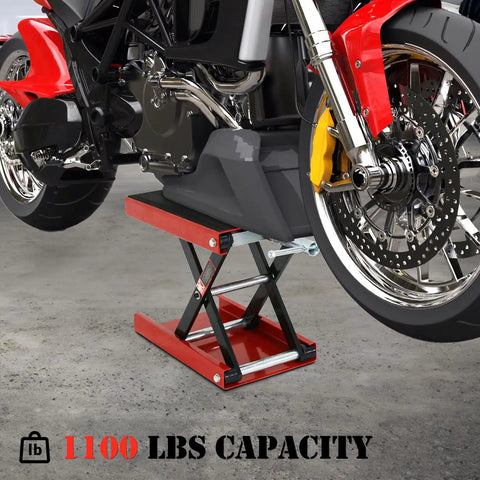 Motorcycle Lift 1100 Lb Capacity Wide Deck Center Scissor Lift Jack Hoist Stand with Motorcycle Raised for Maintenance