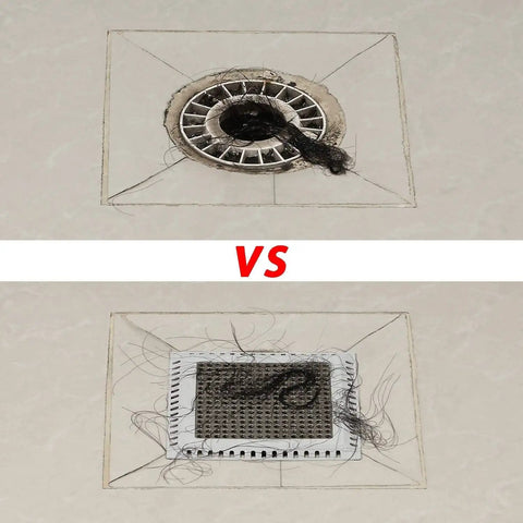 Comparison of traditional drain and Hair Catcher And Drain Strainer For Shower And Bathroom Floor Drain Stainless Steel With Silicone Gasket