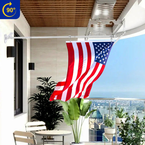Heavy Duty Flagpole Wall Mount Bracket With Solid Hardware Kit For Patio Siding Or Lawn Display One Inch Inner Bore in use with flag.
