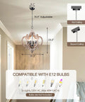 Farmhouse Wood Pendant Light With Six Candle Holders Weathered White Chandelier Cottage Chic Crown Design in hallway.