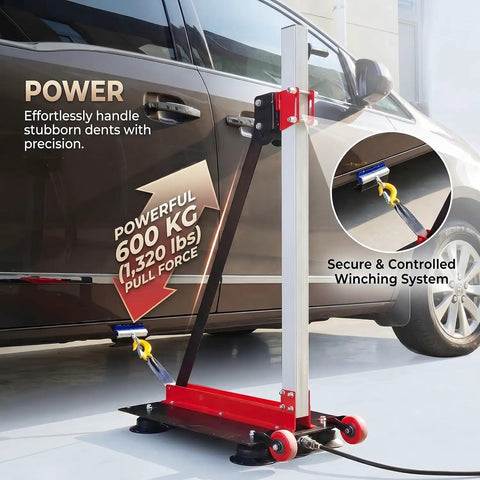 Pneumatic Car Dent Repair Puller Tool Kit With Five Strong Suction Cups for auto body repair attached to car panel.