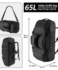 65L 3 In 1 Duffle Bag Backpack For Sports Gym And Outdoor Adventures Tactical MOLLE Gear Carrier With Large Capacity And Water Resistant Beefy Durable Build Black