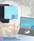 Set Of 6 RFID Blocking Card Sleeves With Transparent Front For Quick Card Visibility And Easy Access, showing card insertion.