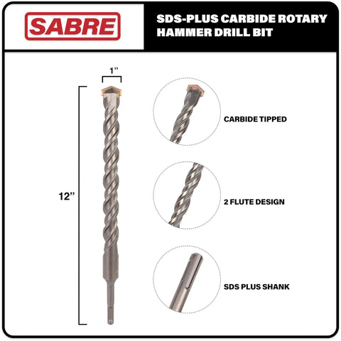 1 Inch By 12 Inch SDS Plus Rotary Hammer Drill Bit Carbide Tipped For Brick Stone And Concrete Version 2 Long Masonry Bit