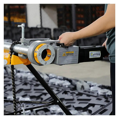 Top Rated 2 Inch Heavy Duty Electric Pipe Threading Machine Cutter Set SQ30-2C in use, showing motor and pipe handling.