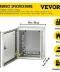 Heavy Duty 12 X 10 X 6 Inch Steel Electrical Enclosure Nema 4x Ip66 specifications showing dimensions and opening.