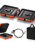 Portable Two Burner Camping Stove Propane 17000 BTU Per Hour Outdoor Stove for Backpacking Hiking and Picnics Collapsible Design