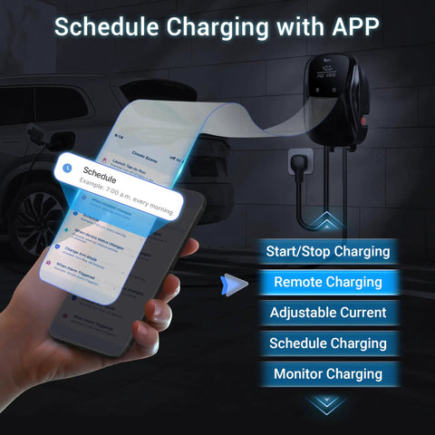Level 2 Electric Vehicle Charger J1772 40 Amp 240 Volt Home Evse With Nema 14 50 Plug 25 Ft Cable ETL Certified app scheduling features