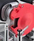 Close-up of the High Caliber 120 Volt Electric Circular Saw Blade Sharpener Packed With Diamond Emery Wheels adjustable tilt arm.