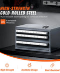 Pro Grade Three Drawer Drill Bit Dispenser Cabinet With 27 Compartments Cold Rolled Steel Drill Bit Organizer for A-Z Sizes on Table.
