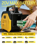 Heavy Duty Cordless Water Transfer Pump with 20V Max Battery compatibility, showing hand inserting battery for operation.