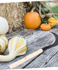 Long Handle Manganese Steel Scythe For Gardening And Weeding, Dope Grip Outdoor Farm Tool with gourds and pumpkins on wooden surface