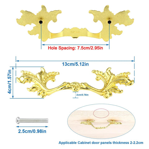 French Provincial Vintage Drawer Pulls 5 Inch Cabinet Handles European Style Shabby Chic Gold Finish Leaf Pattern