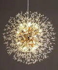 Gold Crystal Chandelier With 16 G9 Bulbs Not Included, Dandelion Firework Pendant Lighting for Dining Room, Metal and Crystal Design