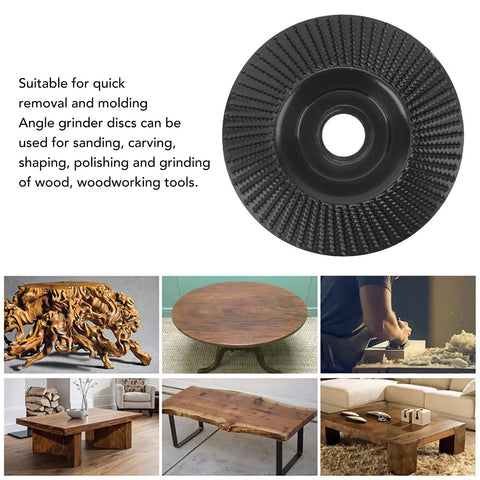 Heavy Duty Tungsten Carbide Grinding Wheel 125mm Angle Grinder Disc With Sharp Teeth For Sanding Carving Shaping And Polishing Wood Or Metal on workbench.
